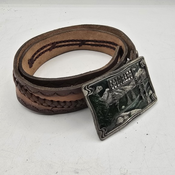 Other - Vtg 1976 Dix Leather Company Colorado Belt Buckle & Sz 32 Leather Belt